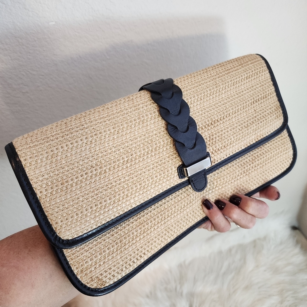 Cole Haan Bedford Izzie Clutch Natyre Woven Straw Like New